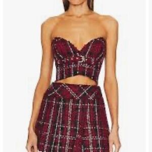 Revolve Saffi Bustier NBD Black and Red Plaid Strapless Top.